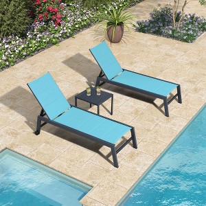 PURPLE LEAF Patio Chaise Lounge Set 2 Pieces Textilene Pool Lounge Chairs with Wheels Sunbathing Chair for Outdoor, Beach, Yard, Side Table Included - 1 of 4