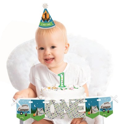 Big Dot of Happiness Happy Camper 1st Birthday - First Birthday Boy Smash Cake Decorating Kit - High Chair Decorations