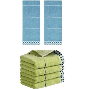 REGALWOVEN Striped Checked Print Absorbent Soft Decorative Hand Towel 14" x 30" - 1 of 4