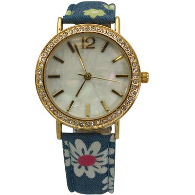 OLIVIA PRATT FLOWERS AND DENIM STRAP WATCH