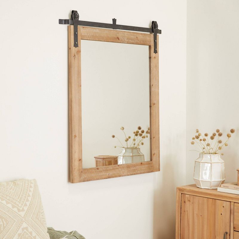 Wood Wall Mirror with Metal Hanging Rod Brown - Olivia & May, 2 of 15