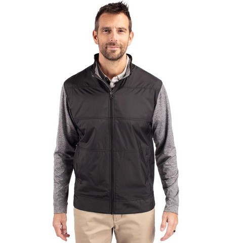 Cutter & Buck Stealth Hybrid Quilted Mens Big and Tall Full Zip Windbreaker Jacket - Black - XLT