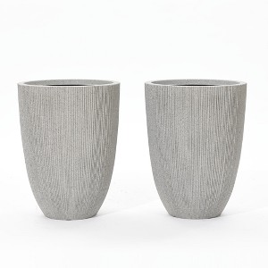 LuxenHome 2-Piece Tall Tapered Round Plastic Planters Set, Mediterranean Gray - 1 of 4