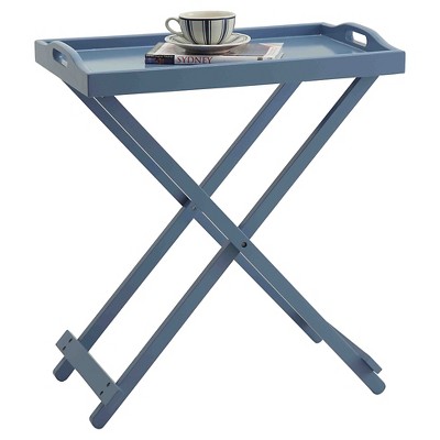Blue Foldable MDF Tray Table with Solid Wood Legs