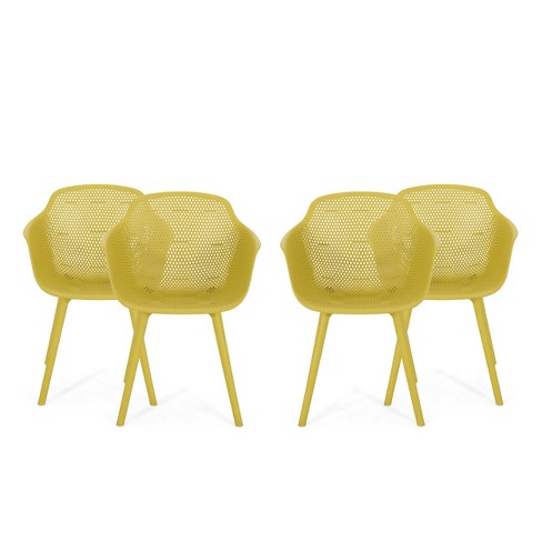 Lotus 4pk Resin Modern Dining Chairs Yellow Christopher Knight Home Target
