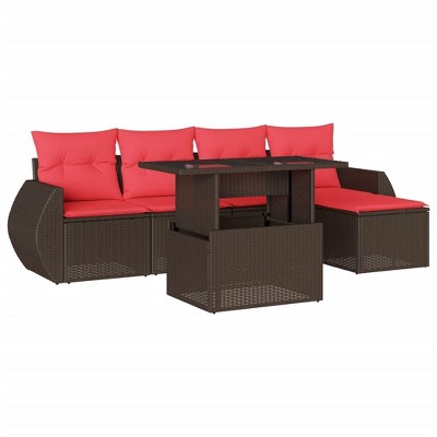 vidaXL 6 Piece Patio Sofa Set with Cushions Brown Poly Rattan