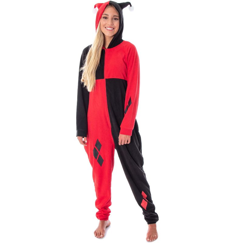 DC Comics Women's Harley Quinn Costume One Piece Union Suit Pajama Outfit, 1 of 5