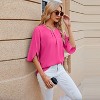 Coolmee Women's Casual Blouses Lightweight Solid Color Round Neck Slit Half Sleeve Pleated Neck Loose Chiffon Shirts Fashion Tops S Pink - 3 of 4