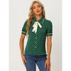 Allegra K Women's Polka Dots Peter Pan Collar Tie Neck Short Sleeve Shirt - 3 of 4