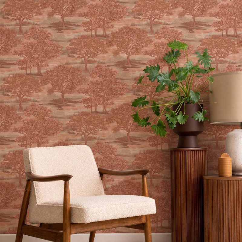 Tempaper Forest Toile Ember Red Peel and Stick Wallpaper, 3 of 6