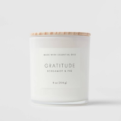 8oz Wood Lidded Glass Wellness Grateful Candle - Threshold™: Palm & Paraffin Wax, Single Wick, 43hr Burn Time