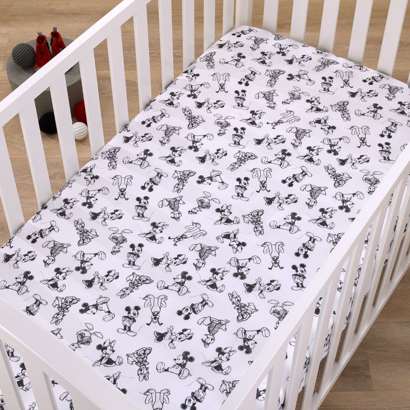 Disney Mickey Mouse - Charcoal, Black and White Mickey and Friends, Minnie Mouse, Donald Duck  and Pluto Nursery Fitted Mini Crib Sheet, 2 of 6