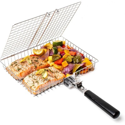 Attop Grill Basket Set, Barbecue BBQ Grilling, Stainless Steel Folding Portable Outdoor Camping Rack