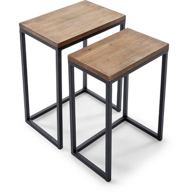 Parker Rustic Wood & Metal Nesting End Table Set - Brown