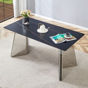 CAVINAS Modern Slab Dining Table with Stainless Steel Butterfly Legs, Rectangle Dining Table for 6, Scratch-Resistant Kitchen Table - 1 of 4