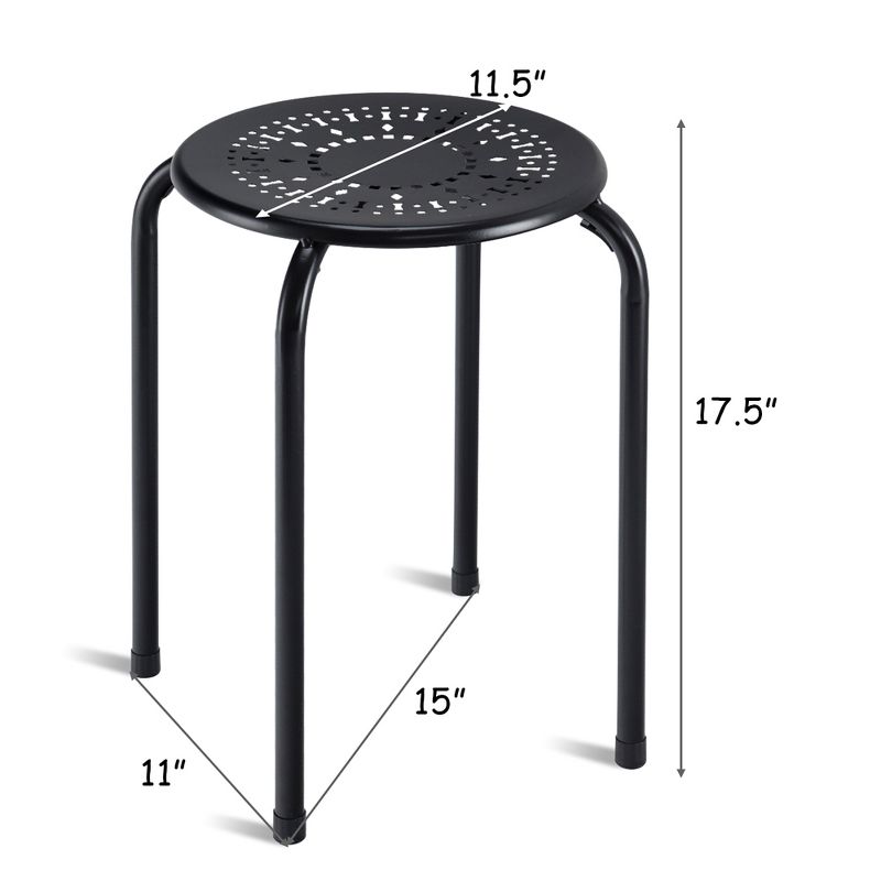 Costway Set of 6 Stackable Metal Stool Set Daisy Backless Round Top Kitchen Black, 2 of 11