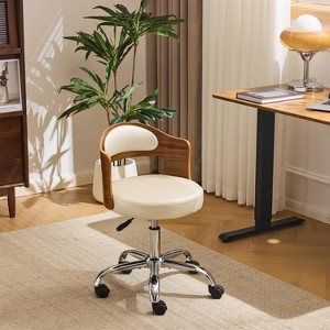 VINGLI Armless Office Desk Chair,,Dual-Use with/no Wheels,Small Adjustable Swivel Walnut Curved Task Chair for Study Area,Workspace,PU - 1 of 3