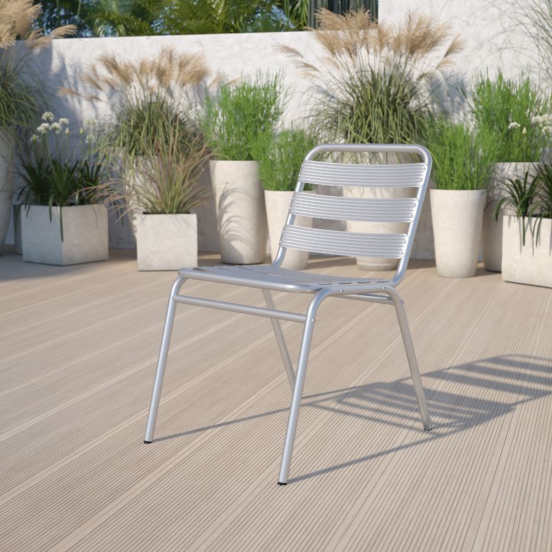 Emma and Oliver Aluminum Indoor-Outdoor Stack Chair with Triple Slat Back, 2 of 11