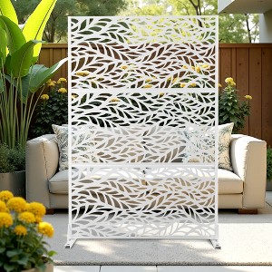TOAOTBNBO Metal Privacy Screen with Stand, Decorative Privacy Fence Panels with Leaf Pattern, Outdoor Privacy Screen for Garden, White - 1 of 4