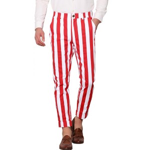 Lars Amadeus Men's Slim Fit Flat Front Business Striped Cropped Pants - 1 of 4