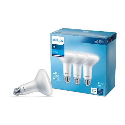 Philips LED 65W Daylight BR30 3P: Dimmable 5000K, 650 Lumens, Energy Star, E26 Base, 13.7-Year Life, 4-Pack