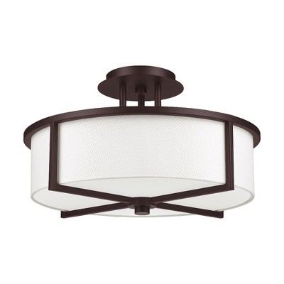 Wesley Modern Bronze Semi-Flush Mount with Off-White Drum Shade