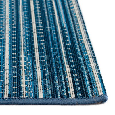 Marina Stripes China Blue 2'7" x 4'3" Synthetic Indoor/Outdoor Rug