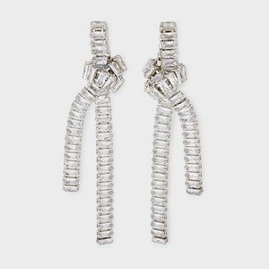 Cubic Zirconia Rhinestone Chain Knot Earrings - Silver: Brass Linear Post Earrings, 3.2 Length, 0.02 Weight - 1 of 3