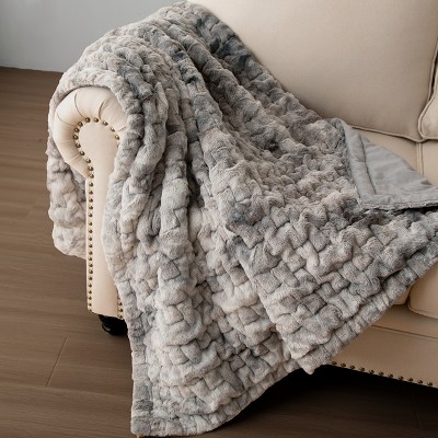 Ruched Fur Luxury Throw Premium Soft Cozy Brushed Long Faux Fur For Bed, Couch or Sofa