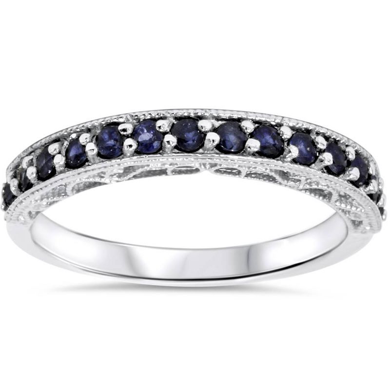 Pompeii3 3/8ct Blue Sapphire Vintage Wedding Ring 14K White Gold, 1 of 5