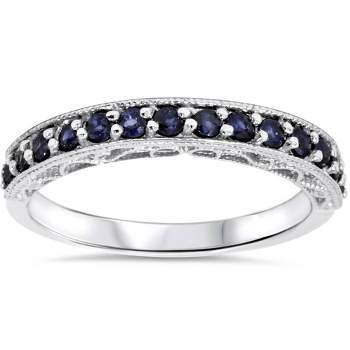 Pompeii3 3/8ct Blue Sapphire Vintage Wedding Ring 14K White Gold