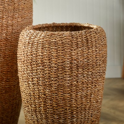Tall Natural Seagrass Indoor/Porch Planters, Set of 2