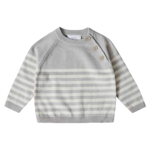 Striped sweater with discount buttons on shoulder