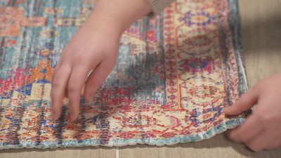 Saffron Blue and Rust Hand Loomed Cotton Area Rug