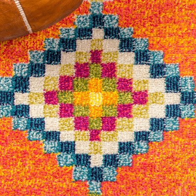 Orange Multicolor Geometric Synthetic Runner Rug