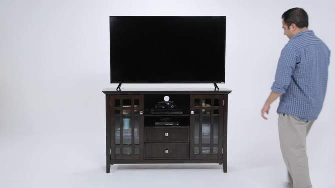 Tall Freemont Solid Wood TV Stand for TVs up to 60&#34; Dark Tobacco Brown - WyndenHall, 2 of 8, play video