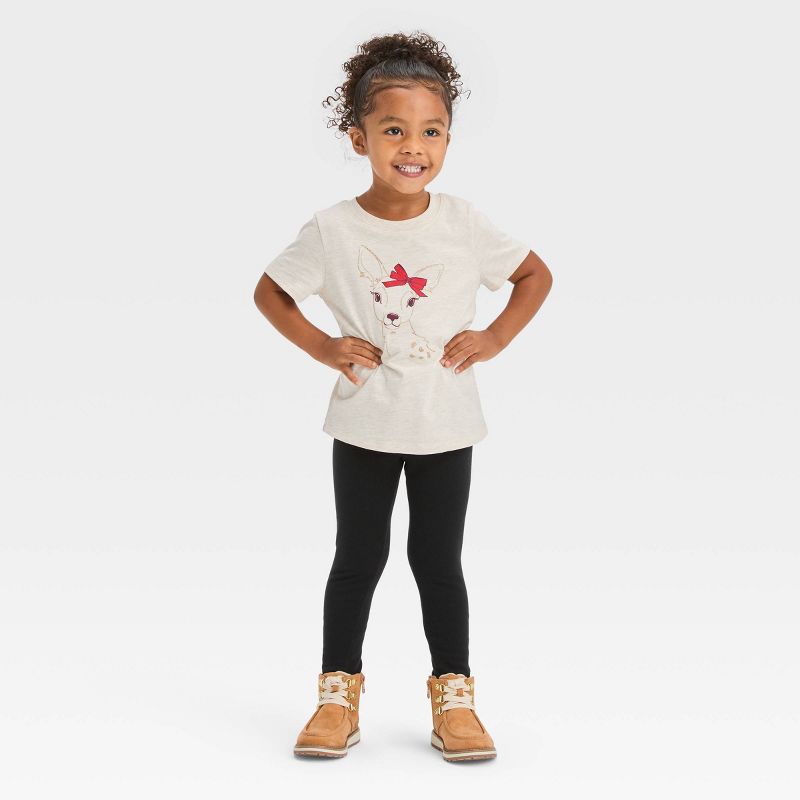 Toddler Girls' Deer Short Sleeve T-Shirt - Cat & Jack™ Heather Beige, 4 of 5