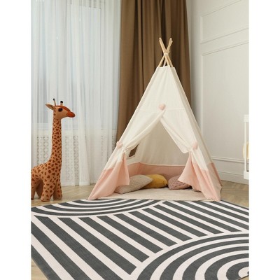 Gray and Ivory Rectangular Synthetic Kids Rug, 9' x 12'