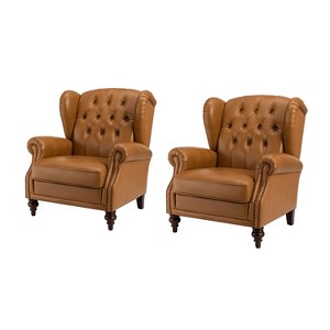 Set of 2 Amanda 33" Wide Genuine Leather Wingback Armchair with Solid Tapered Wood Legs and Nailhead Trim| ARTFUL LIVING DESIGN - 1 of 4