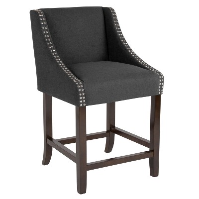 Charcoal Fabric and Wood Counter Height Stools with Nail Trim, Set of 2