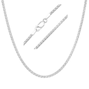 Unisex Italian Sterling Silver Round Box Chain Necklace - 1 of 4