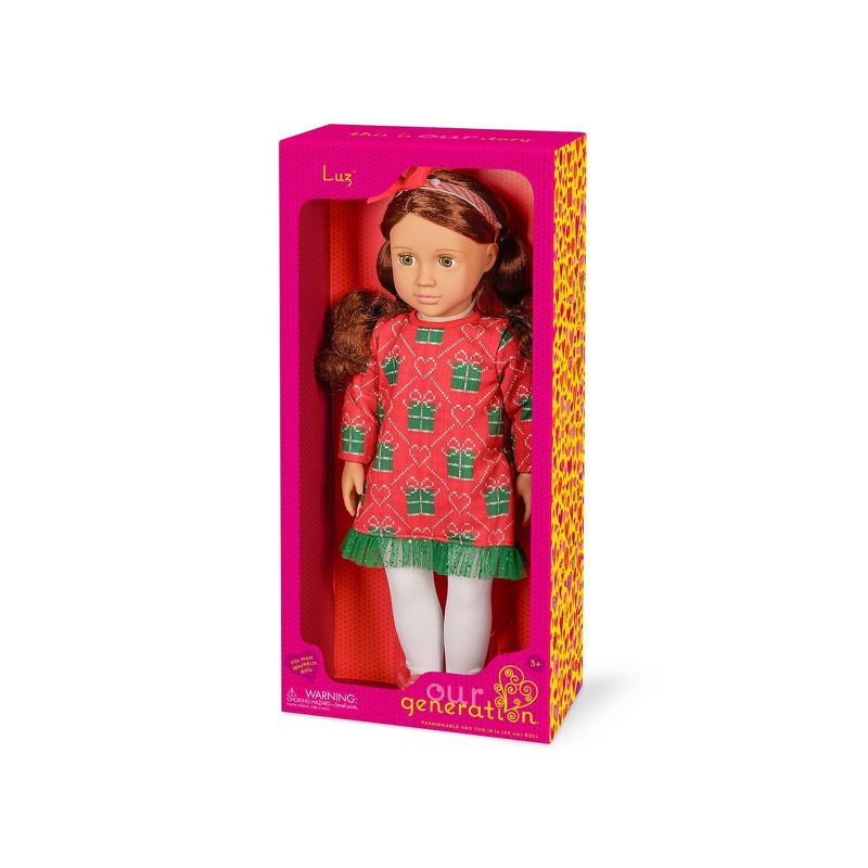 Our Generation Luz 18&#34; Doll with Red &#38; Green Holiday Sweater Dress Outfit, 6 of 7