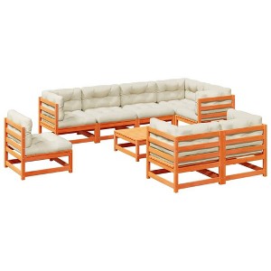 vidaXL Garden Sofa Set Solid Pine Wood - Wax Brown With Cushion - 1 of 4