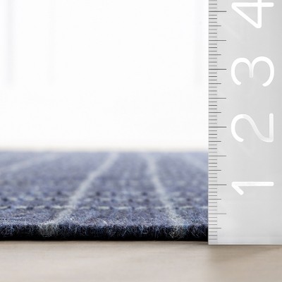 Handmade Blue Wool Rectangular Plaid Area Rug