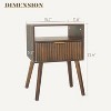 Walnut Nightstand, Wooden Eed Tables with Fluted Drawers and Open Shelf, Night Stand Wood - 4 of 4