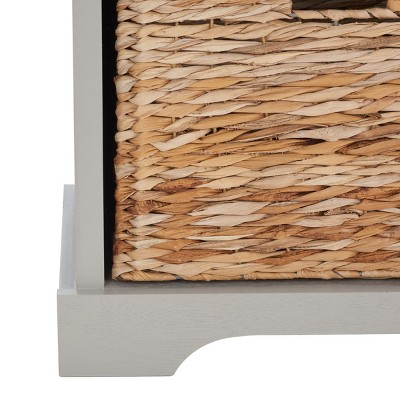 Transitional Vintage Grey Wicker Storage Bench with Linen Cushion