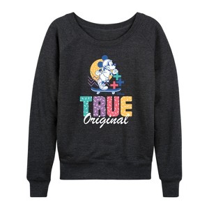 Women's - Disney - Mickey & Friends Lightweight French Terry Wide Neck Long Sleeve Shirt - 1 of 4