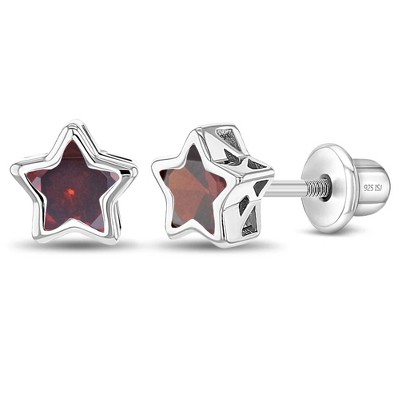 Girls' CZ Bezel Star Screw Back Sterling Silver Earrings - In Season Jewelry