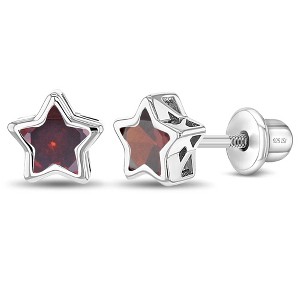 Girls' CZ Bezel Star Screw Back Sterling Silver Earrings - In Season Jewelry - 1 of 4
