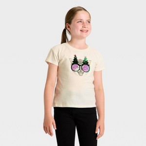 Girls' Short Sleeve 'Christmas Cat' Flip Sequin T-Shirt - Cat & Jack™ Cream - 1 of 4